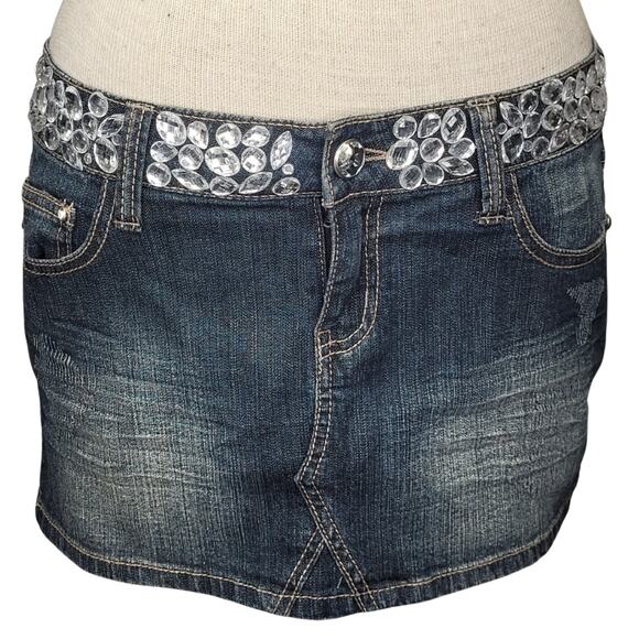 Rhinestone Mini Jean Skirt Size 7 - Picture 1 of 5